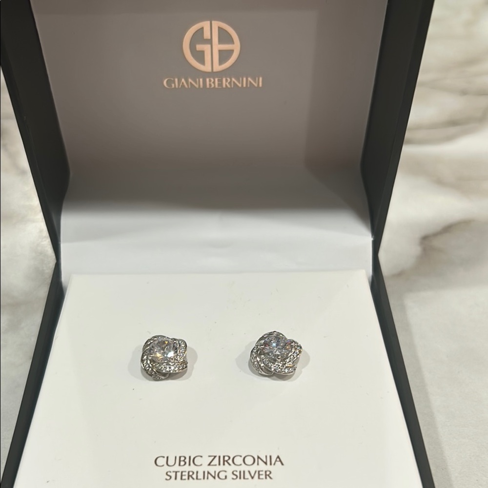 Giani Bernini Silver Stud Earrings with Cubic Zirconia